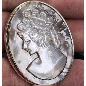 Antique Eaton & Co 925 Sterling Silver Mother Of Pearl Cameo Broach Hallmark